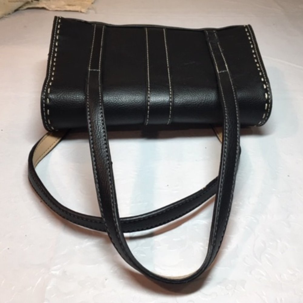 LIZ CLAIBORNE Small Black Leather Satchel Handbag 8.5x2.25x5.5 - Picture 5 of 9